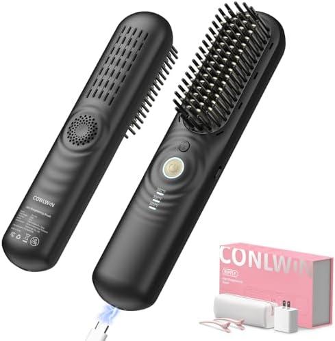 CONLWIN Cordless Hair Straightener Brush with Cool Air Long-Lasting Style, Portable Mini Travel Hair Straightener for Thick Curly Hair, 350M Negative Ions for Frizz-Free, Fast Heating, Gift for Women