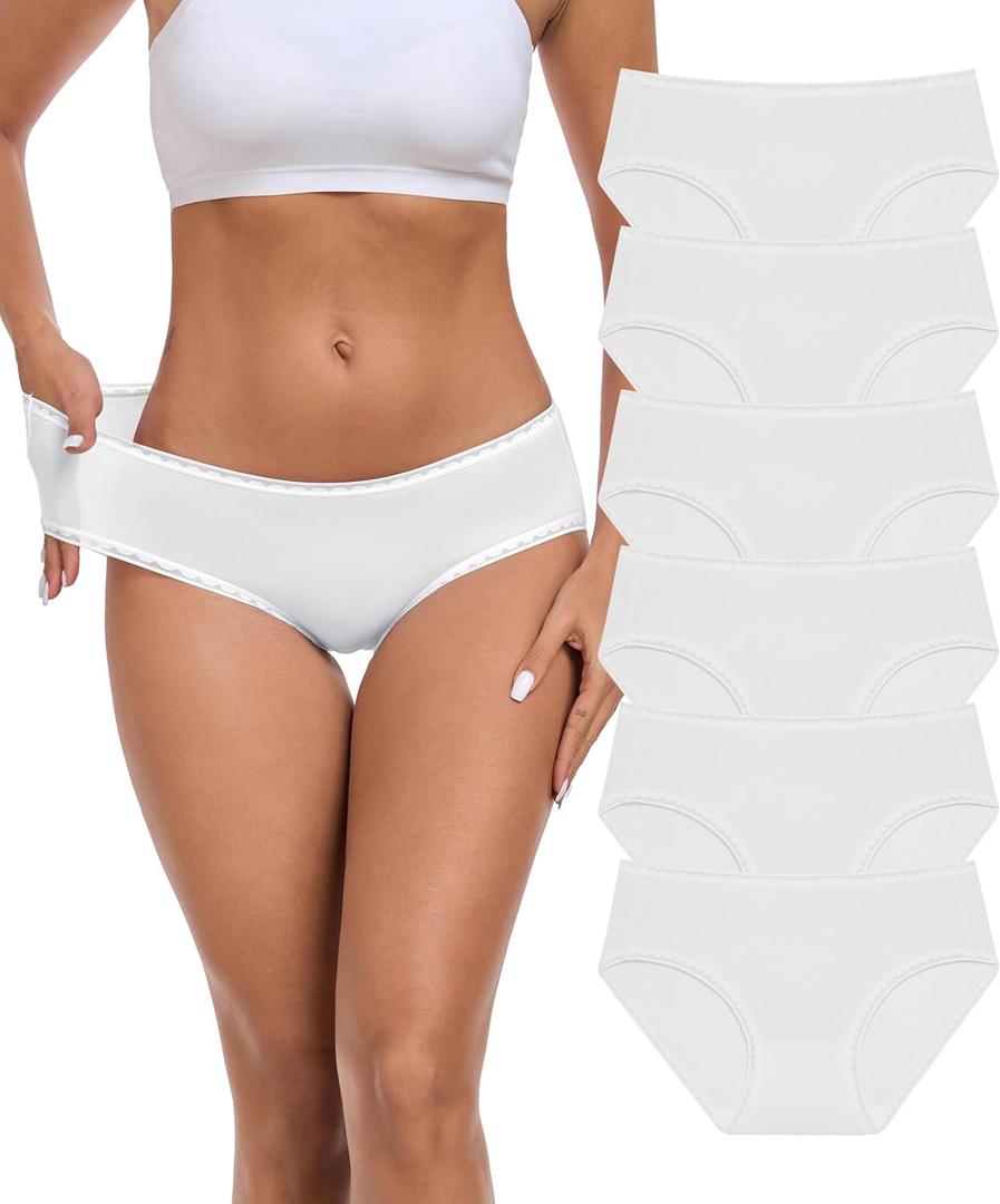 ANLIQI Women's Modal Underwear Soft Hipster Panties for Women Pack Breathable Moisture Wicking Briefs Ladies Underpants (Medium, White*6)