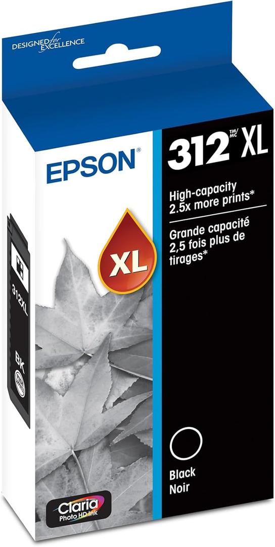 EPSON 312 Claria Photo HD Ink High Capacity Black Cartridge (T312XL120-S) Works with Expression XP-8500, 8600, 8700, 15000