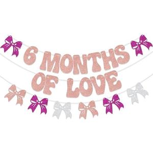 SJcysrilla 6 Months of Love Banner 6 Months Birthday Decorations for Girl Rose Gold Glitter