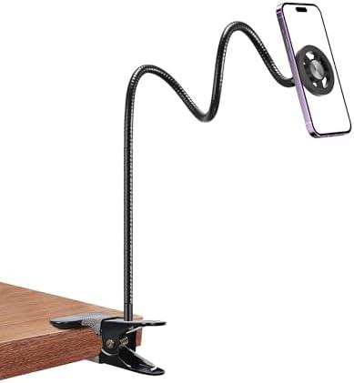 LenTok Cell Phone Stand Holder for Bed Laying Down, Lazy Bedside Phone Mount with Clamp Clip for Desk, Desk Tripod for iPhone, Compatible with Magsafe All Smartphone