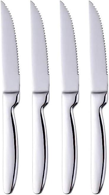 Set of 4 Stainless Steel Steak Knives, Corrosion Resistant, Serrated Sharp Blade, Stainless Steel Handle, Kitchen Table Knife (Silver)