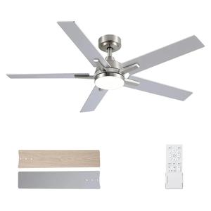Ceiling Fans with Lights, 52 inch Brushed Nickel Ceiling Fans with Lights and Remote Control, Reversible, 3CCT, Dimmable, Noiseless, Downrod, Modern Ceiling Fan for Bedroom, Indoor/Outdoor Use