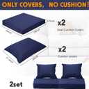 Mindsoft 2 Sets Waterproof Couch Cushion Slipcovers Backrest Outdoor Stretch Cushion Covers with Zipper (24 x 21.3, 24 x 24 x 4.7 Inch,Dark Blue)