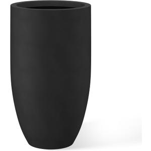 Kante 24 Inch Tall Round Concrete Planter, Large Indoor Outdoor Plant Pots with Drainage Hole and Rubber Plug, Modern Decorative Garden Pots for Home Patio Porch, Black