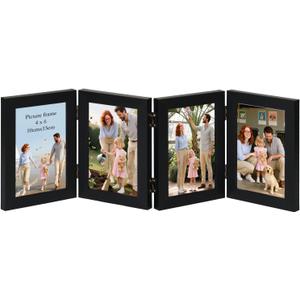 Giftgarden 4 Folding 4x6 Picture Frame, Hinged Photo Frames Foldable for Desktop Display, Gifts for Mom Mother Christmas Family Photo Collage, Black