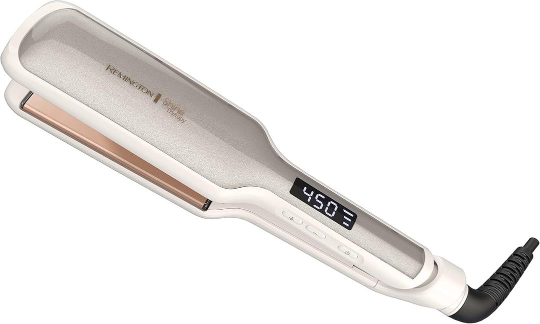 Remington Shine Therapy 2 inch Hair Straightener, Flat Iron Infused with Argan Oil & Keratin, Professional Ceramic Flat Iron for Less Frizz, Shiny & Smooth Hot Styling Tools (Champagne)