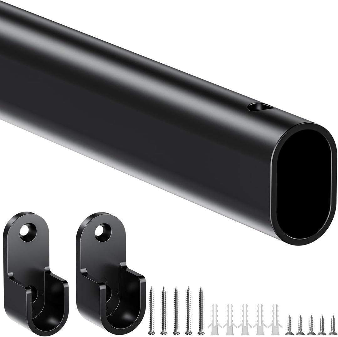 Mavivegue Oval Closet Rod, Closet Rods for Hanging Clothes, Adjustable Closet Rod – Expandable 17 to 40 Inches, Heavy Duty Closet Rods for Laundry Room, RV, Closet Storage (Black)