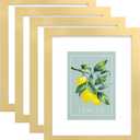 8x10 Picture Frame (4 Pack, Gold) Made of Real Glass and Wooden Frame - Display Pictures 5x7 with Mat or 8x10 Without Mat, 8 by 10 Photo Frames TableTop Display and Wall Mounting