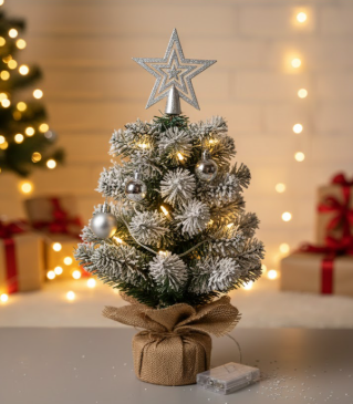 Artificial Mini Christmas Tree for Desk Tabletop Christmas Tree with Decoration Ornament Counter Centerpiece Mantel Shelf Home Decor Silver (Without Light)