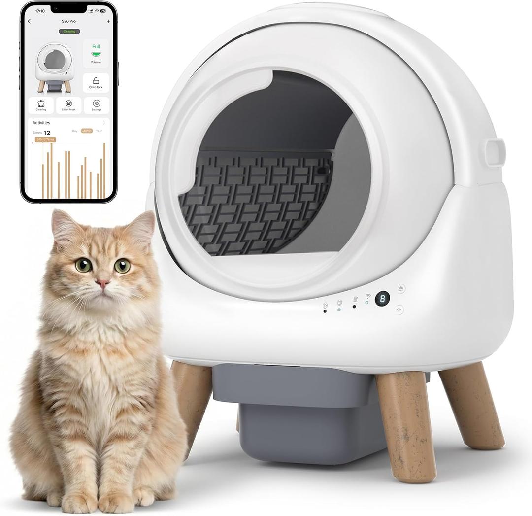 Automatic Litter Box, Self Cleaning Litter Box for Multiple Cats with App Control, Dual Safety Protection, Odor-Free Waste Disposal, Includes Trash Bags, White