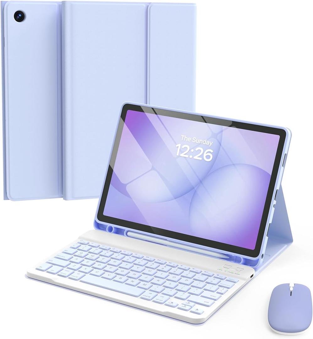 for Samsung Galaxy Tab A9+ 2023/A11+ 2025 11-inch Case with Keyboard, Mouse and Detachable Magnetic Keyboard, Multi-Angle Slim Folio Cover with S Pen Holder for A9/A11 Plus, Purple
