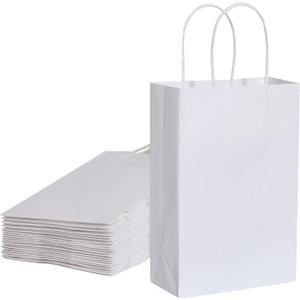 SUNCOLOR White Gift Bags, 24 Pack Small Kraft Paper Bags, 7.9 x 5.12 x 3.15 Inches, with Handles for Party Favors, Retail, Wedding, Valentine's Day, Birthday Treats