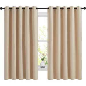 NICETOWN Blackout Curtains Panels for Bedroom, 2 Panels, 66 x 60 Inch, Biscotti Beige, 3 Pass Microfiber Noise Reducing Thermal Insulated Solid Ring Top Blackout Window Drapes
