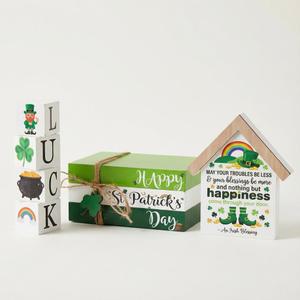St. Patrick's Day Decorations, 6PCS St. Patrick's Day Tiered Tray Decor, Happy St. Pattys Day Book Stack, Shamrock Luck Blocks, St. Patrick's Day Signs for Home Table Shelf Decor (Green)
