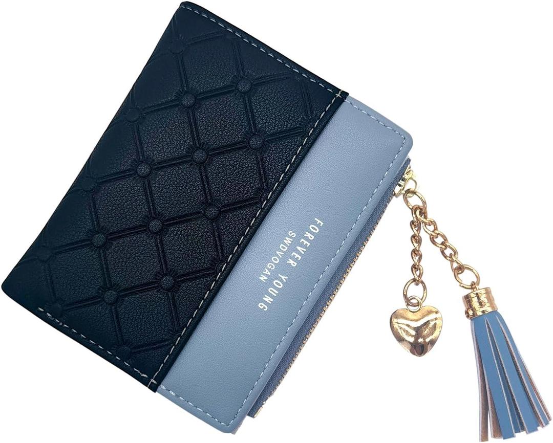 FuninCrea Leather Wallet, PU Small Purses for Women, Bifold Card Holder Small Purse with Zipper Coin Pocket, Multicard Women's Wallets Coin Purse for Cash, Cion, Card, Bill (Black)