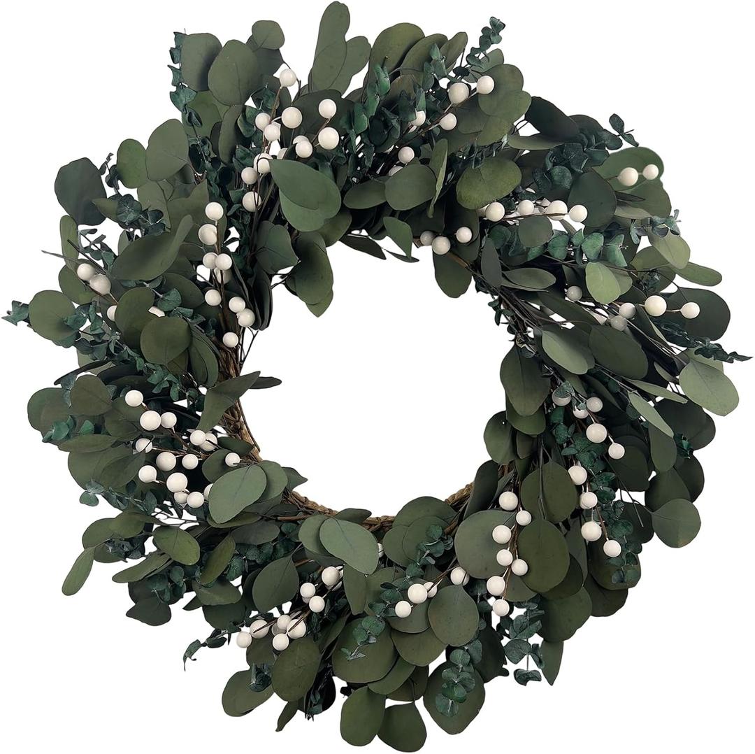 20" Preserved Eucalyptus Wreath for Front Door Large Wreaths Natural Eucalyptus Real Touch Everlasting Summer/Spring/Fall Wreath Fresh Green Environmentally Friendly Decor for Home