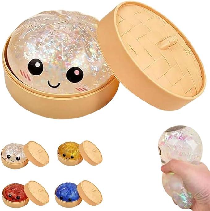 2026New Dumpling Squishy, Dumpling Mystery Box, Colorful Dumplings Soft Squeeze Decompression Dough for Anxiety Relief Fidget with Food Steamer Stretchy Desk Toys(Rainbow Colors) Easter