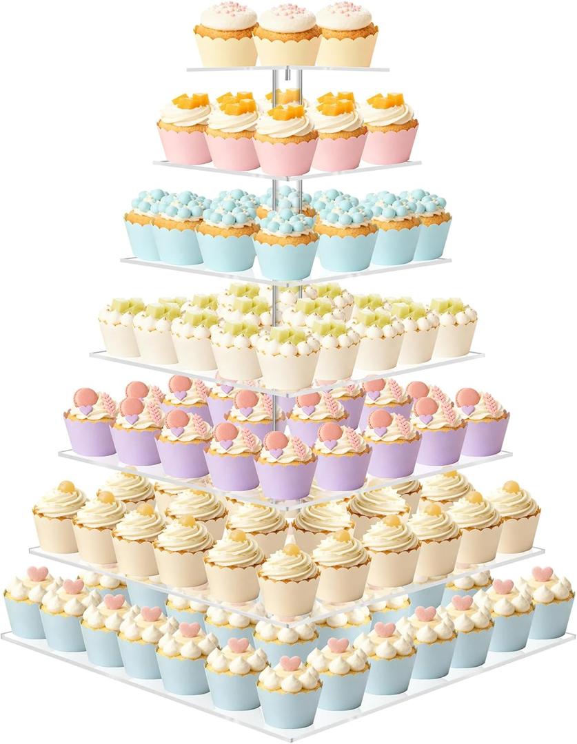 weddingwish Cupcake Stand, 7 Tier Square Cupcake Stand for 160 Cupcakes, Acrylic Cupcake Tower Stand, Large Cupcake Display Stands, Tiered Cupcake Holder Stand for Birthday, Party, Baby Shower