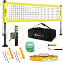 Heavy Duty Volleyball Net Outdoor with Steel Anti-Sag System, Adjustable Aluminum Poles, Professional Volleyball Nets Set for Backyard and Beach, Volleyball and Carrying Bag (Yellow)