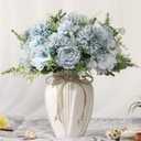 Peonies Artificial Flowers in Vase, Fake Hydrangea Silk Peony Flower Bouquet with Vase Faux Flowers Arrangement Decor Home Table Dining Room (Blue)