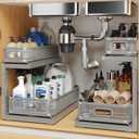 2-Pack Under Sink Storage Organizer with 2-Tier Slide Out Drawer, Sophisticated Mesh Pull Out Shelf for Kitchen & Bathroom, Fits Small Items, Upgraded Arched Track for Smooth Gliding(Patented) (Gun Gray)