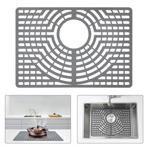 Snuggery Silicone Sink Protector 19"x13" Rear Drain Hole, Heat Resistant Non-slip Dishwasher Suitable, Sink Mat for Bottom of Farmhouse Kitchen Stainless Steel Sinks(Grey)
