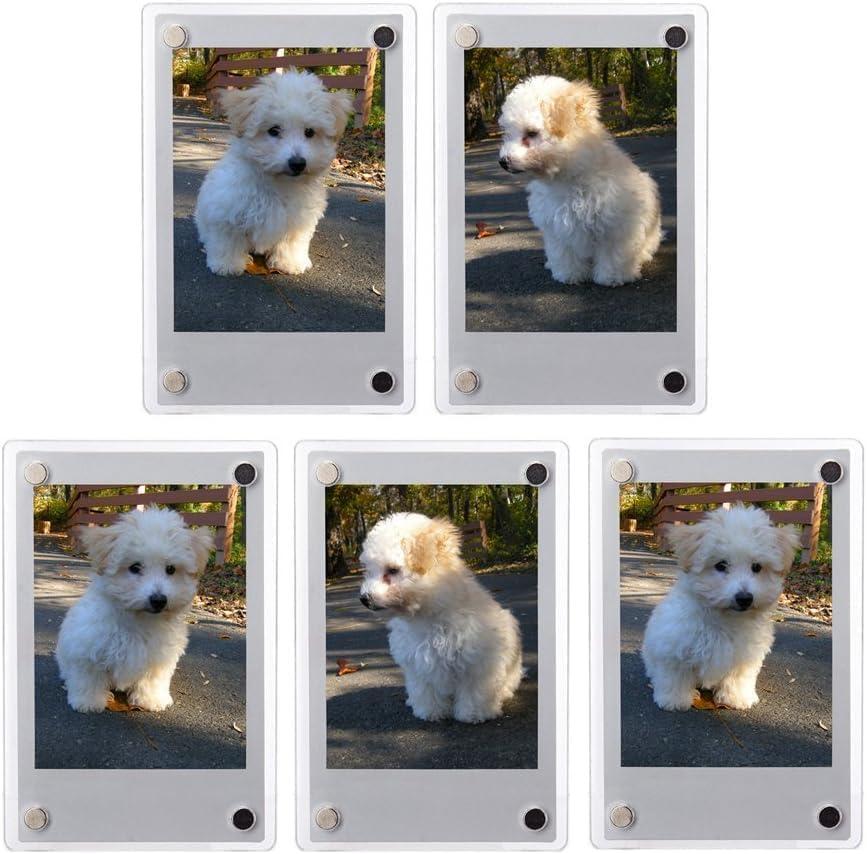 3" Dual Sided Clear Acrylic Refrigerator Magnetic Photo Frame, Frameless Display Compatible with Fujifilm Mini 9 8 8+ 2x3 Photo (x5)
