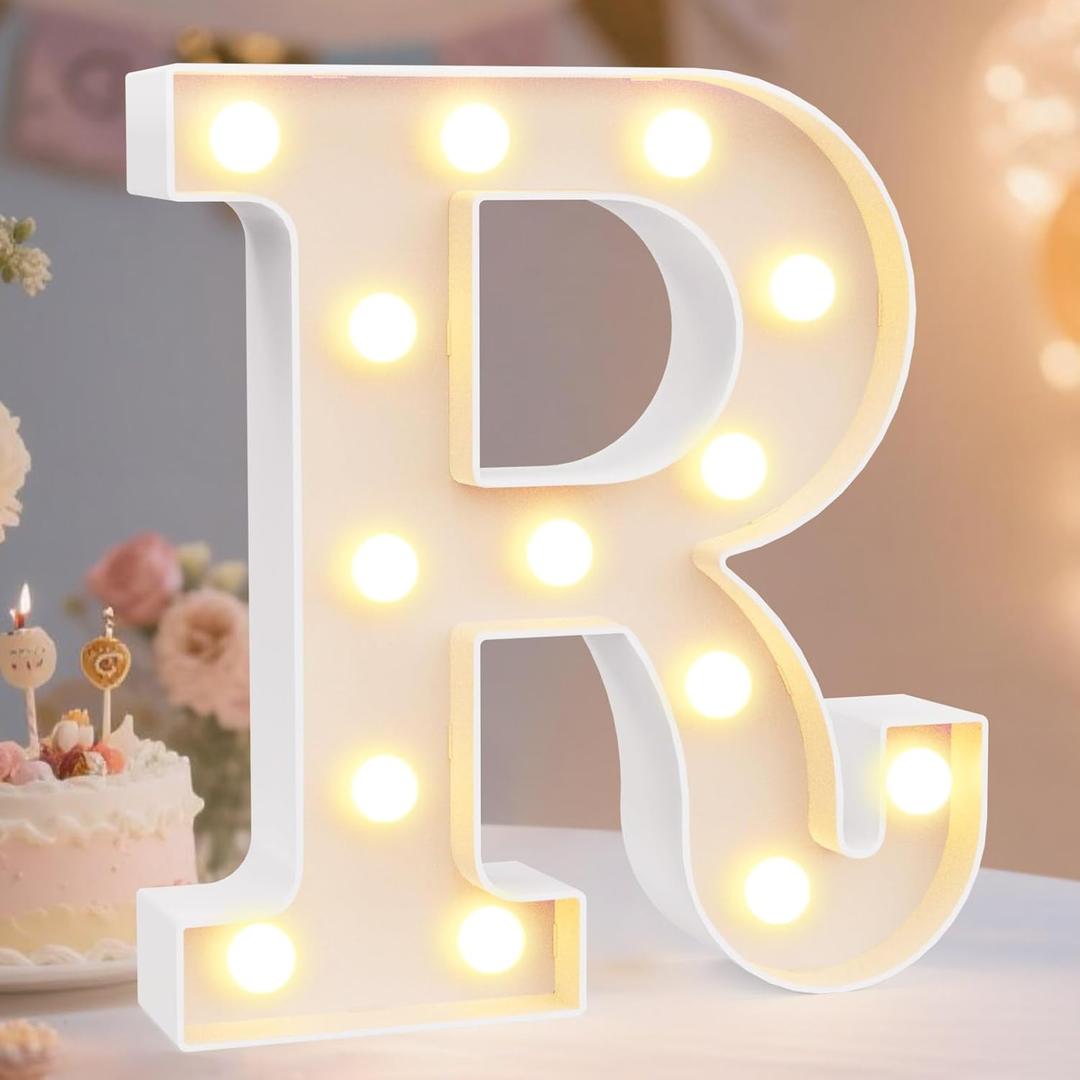Pooqla LED Marquee Letter Lights Sign, Light Up Alphabet Letter for Home Party Wedding Decoration R