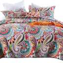 Qucover Cotton Quilt Set, Queen Size, Multicolor Paisley, Boho Style, Soft Lightweight Coverlet with 2 Pillow Shams, 90x98 Inches