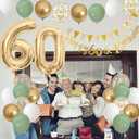 60th Birthday Decorations for Men Women, Sage Green White Gold Balloons With Happy 60th Banner, Cake Topper, Number 60 Foil Balloon for 60 Year Old Party Decoration