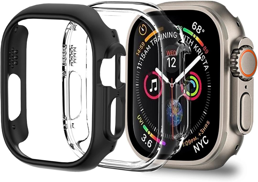 2 Pack [No Screen Protector] Bumper Case for Apple Watch Ultra 2/1 49mm, Slim Shockproof Protective Bumper Cover for iWatch Ultra 2 Cover 49mm, Black+Clear
