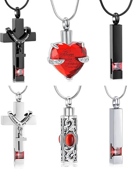 Minicremation 5Pcs Urn Necklace for Ashes for Women Heart Cross Cylinder Cremation Jewelry for ashes of Loved Ones Memorial Keepsake Pendant