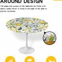 Summer Lemon Round Fitted Tablecloth Farm Fruit Blue Flower Green Leaf Botanical Elastic Table Cloth Waterproof Oil Proof Table Cover Fits 45"-54" Round Tables for Party Picnic Dinner Decor