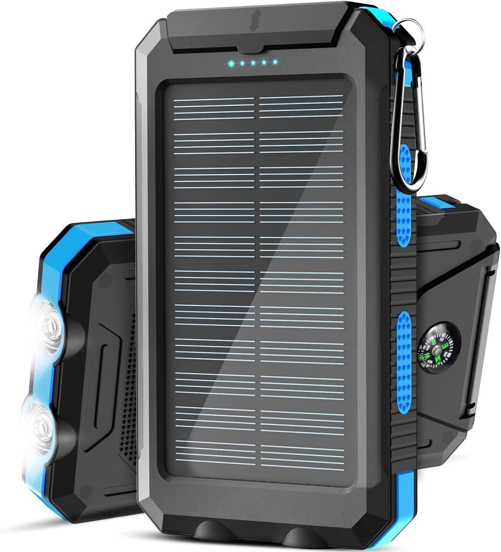 Solar Charger, 38800mAh Solar Power Bank, Waterproof External Backup Battery Power Pack with USB C Input/Output/LED Flashlights Compatible with iPhone, Samsung, iPad, Suitable for Outdoor, Camping