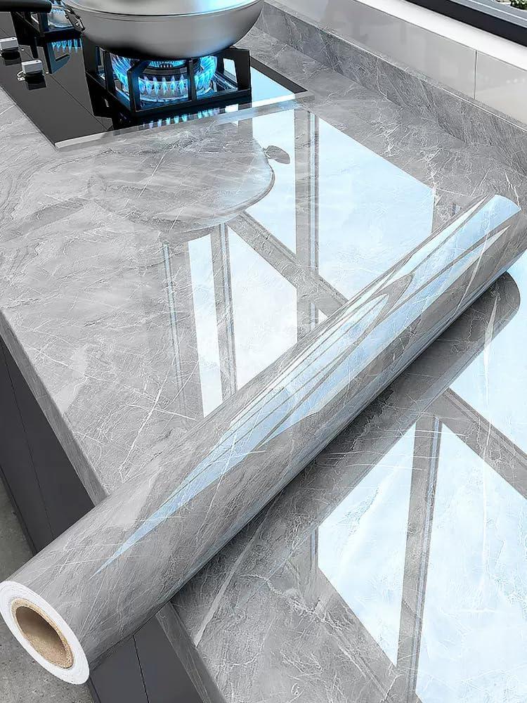 Marble Contact Paper 15.7" x 197" Grey Wallpaper Marble Peel and Stick Wallpaper for Countertops Self-Adhesive Wall Paper Removable Waterproof Vinyl Faux Granite Dcor for Furniture Upcycling