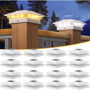 APONUO Solar Post Cap Lights, IP64 Waterproof 16 Bright LEDs Fence Post Solar Lights for Deck,Fence,Patio,Garden,Yard, 2 Modes, Long-Lasting Outdoor Light for Posts 4x4 5x5 5.5x5.5, White 16-Pack APONUO Solar Post Cap Lights, IP64 Waterproof 16 Bright LEDs Fence Post Solar Lights for Deck,Fence,Patio,Garden,Yard, 2 Modes, Long-Lasting Outdoor Light for Posts 4x4 5x5 5.5x5.5, White 16-Pack