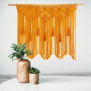 Youngeast Large Macrame Wall Hanging Macrame Headboard for Bedroom Macrame Window Curtains Boho Wall Decor Wall Art tapestry Tassel Woven Wall Backdrop 31X39 (Wood Dowels Not Included) (Orange)