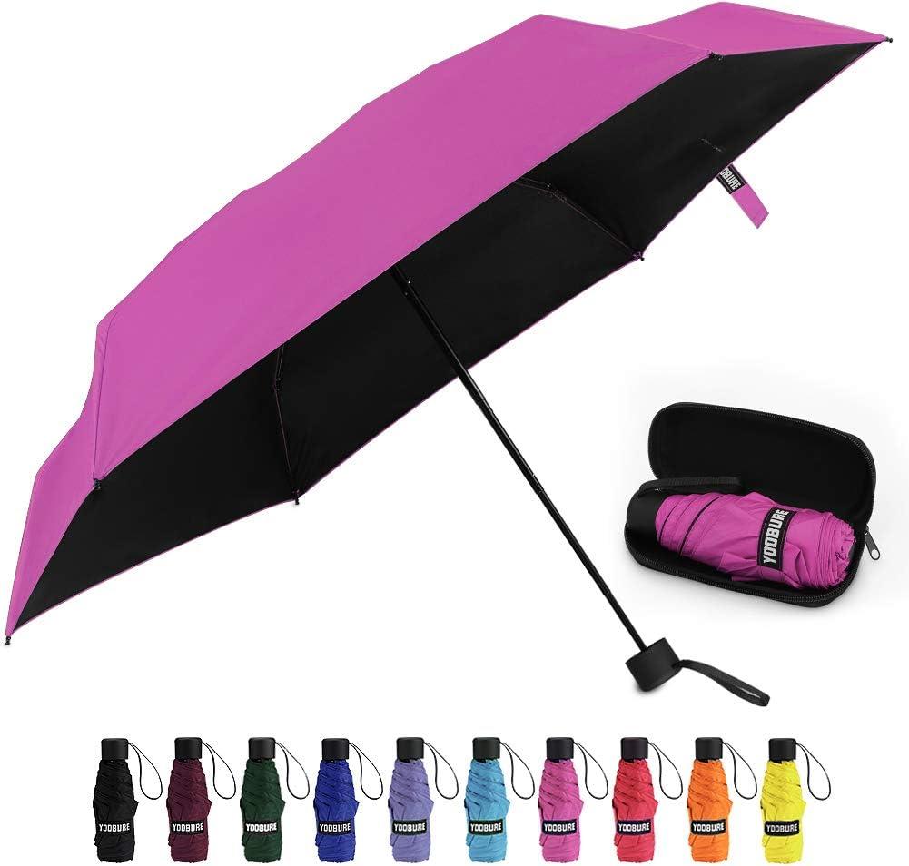 Yoobure Small Mini Umbrella with Case Light Compact Design Perfect for Travel Lightweight Portable Parasol Outdoor Sun&Rain Umbrellas (Pink)