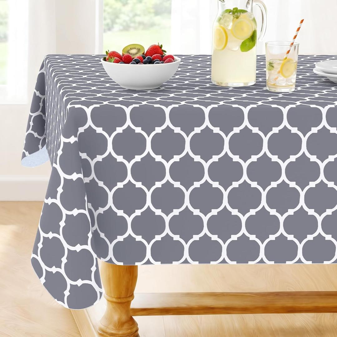 Smiry Rectangle Table Cloth, Waterproof Vinyl Tablecloths with Flannel Backing for Rectangle Tables, Wipeable Spillproof Plastic Tablecloth for Dining, Camping, Indoor and Outdoor (60"x84", Grey)
