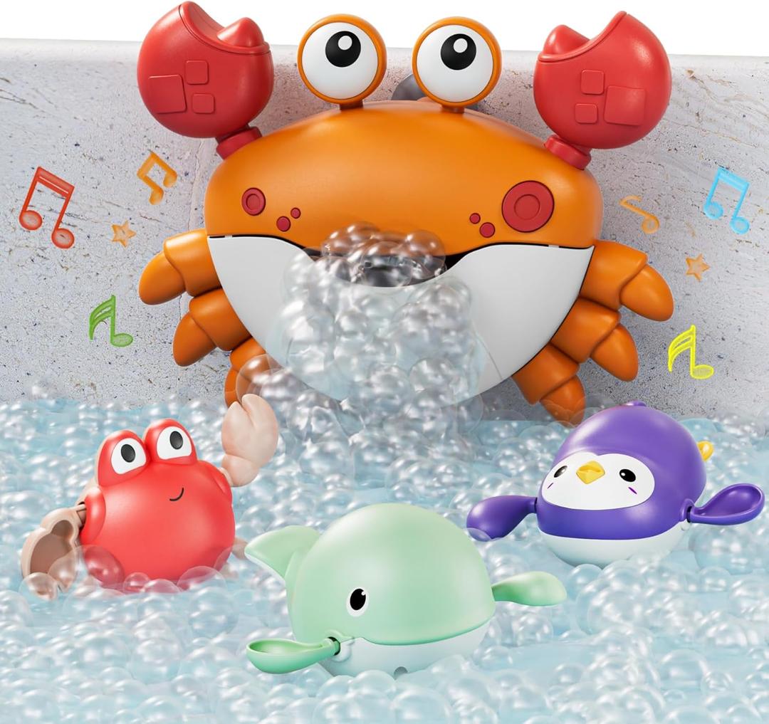 TUMAMA Baby Bath Toy, Bath Bubble Maker Machine with Music, 3 Bathtub Wind-Up Toys, Crab Shower Water Toy for Toddlers Kids Boys Grils (Orange)