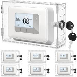 Wenqik 6 Pcs Thermostat Lock Box with Key, Clear Large Thermostat Cover on Wall, Guard Fits 6.3 x 4.4 x 2 inches or Smaller