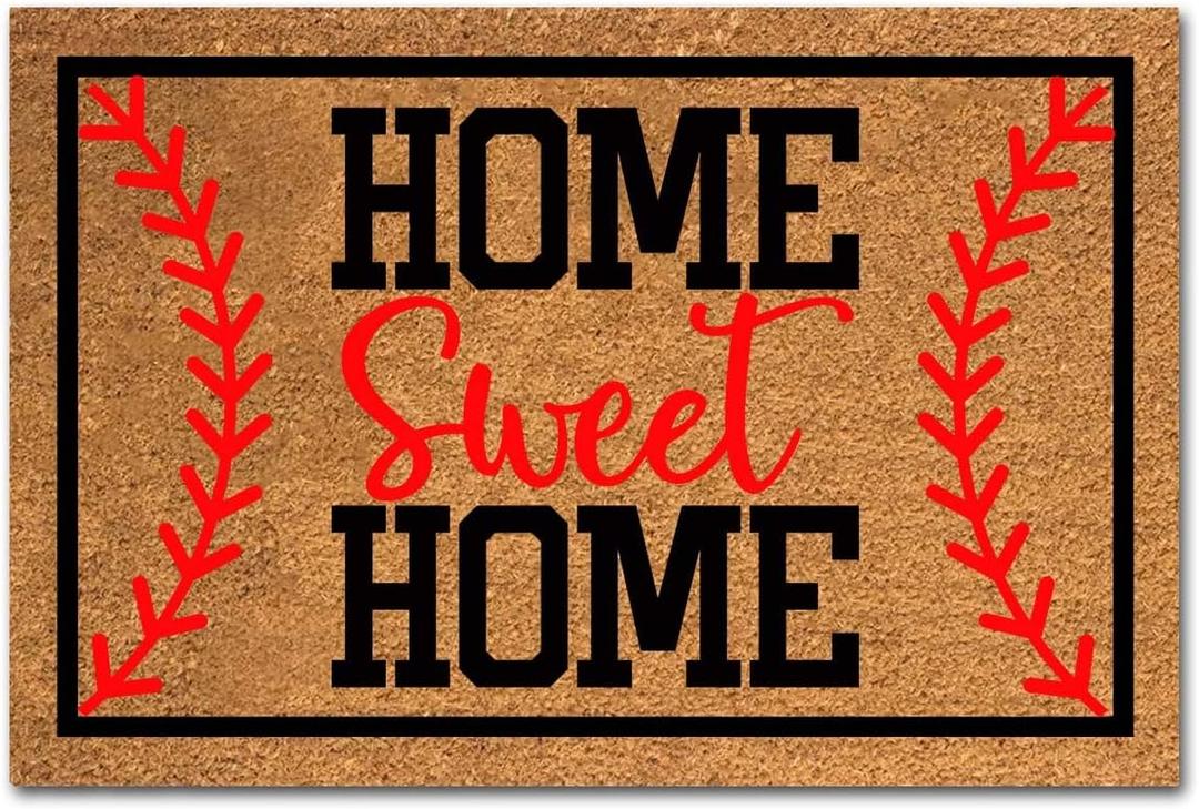Funny Coir Doormat Home Sweet Home Baseball Front Door Mat Entryway Outdoor Mat with Heavy Duty Front Porch Welcome Mats Entry Natural Coconut Brown Mat 23.6 x 15.7 Inch