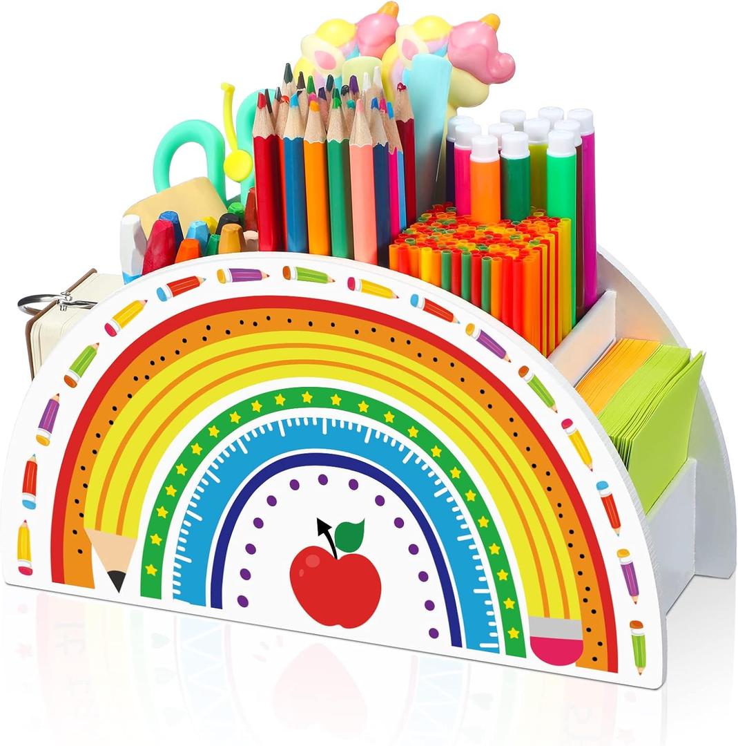 Wooden Rainbow Pencil Holder Pen Holder Teacher Appreciation Gifts from Students Pencil Organizer Brushes Makeup Brush Crayon School Teacher Supplies for Kids Girls