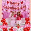 Galentines Day Decorations for Party, Fufuddz Pink Backdrop Foil Curtains Girls Valentines Banner Red Heart Garland Bachelorette Supplies Happy Birthday Sign Cute Gifts for Women Friends Ladies Night