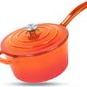 Enameled Cast Iron Sauce Pan, 2 Quarts Round Sauce Pot with Lid, Mini Dutch Oven Enamel Saucepan for Cooking Pasta Sauce, Marinate, Cook, Refrigerate and Serve, Flame Orange