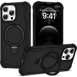 PeakFuel Compatible with iPhone 11 Case 6.1'' with Magnetic Ring Stand [Military Drop Protection][Compatible with MagSafe] Shockproof 11 Phone Case for Men Wowen,Black