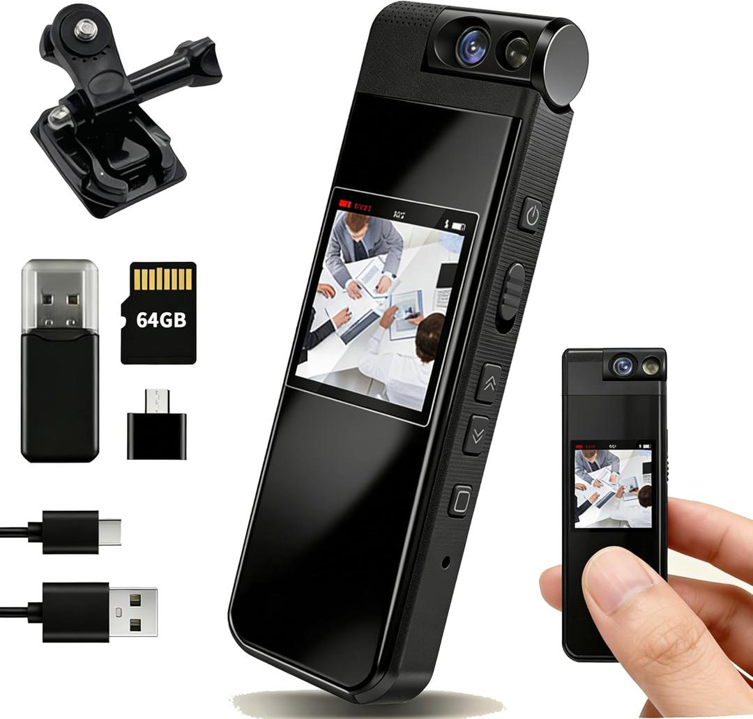 Mini Body Cameras with Audio and Video Recording - Small Body Camera 1080P with 64G Card - Wearable Personal Portable Cameras for Security Work Records Guard Traveling