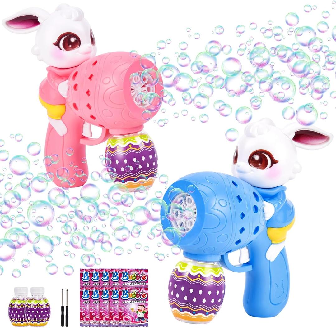 Easter Bunny Bubble Gun for Kids, 2 Pack Rabbit Bubble Machine Kit for Toddlers, Easy One-Button Operation, Easter Basket Stuffers Gift