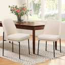 COLAMY Dining Chairs Set of 2, Fabric Upholstered Dining Room Chairs Dinner Chair Stylish Kitchen Chairs with Curved Back and Metal Legs, Beige